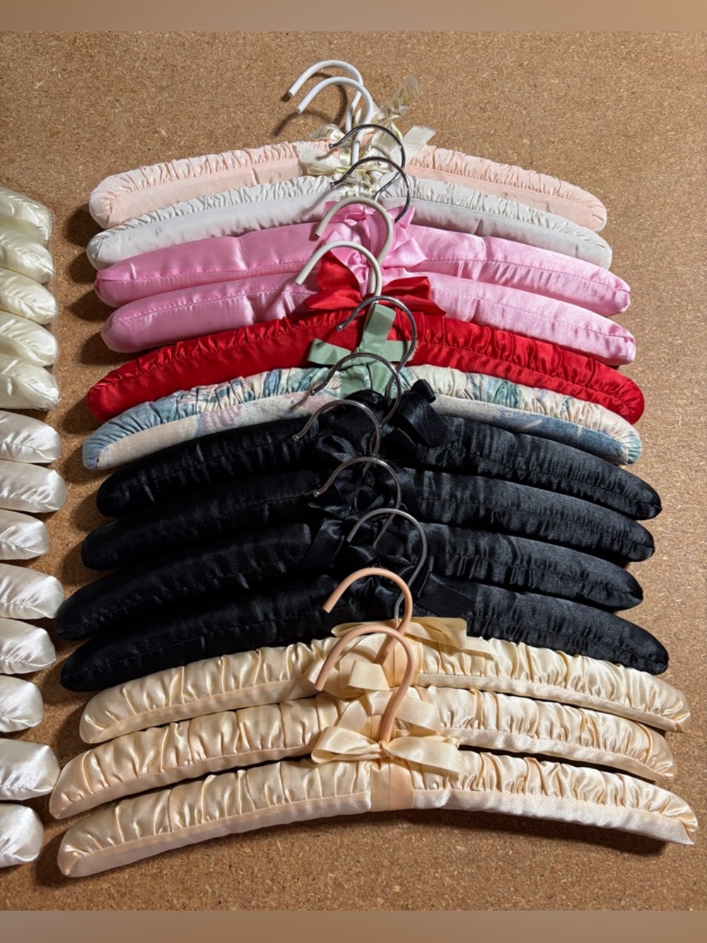 13 Vintage Padded Hangers Satin Silk Fabric Covered Lingerie Hangers Multicolor